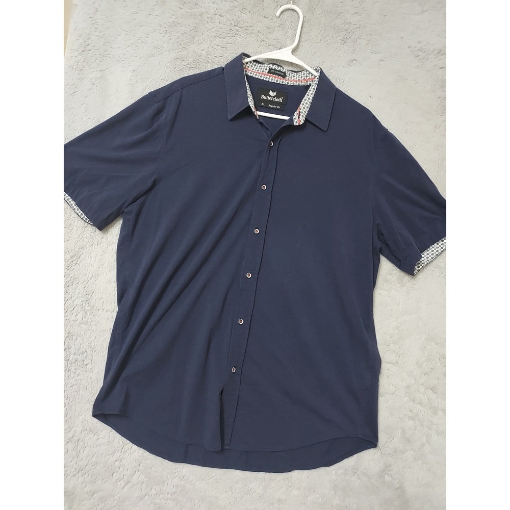 Buttercloth Shirt Mens XL Icy Cotton Regular Fit Short Sleeve Navy Performance